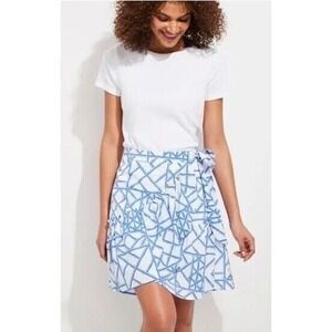 Vineyard Vines Bamboo Lattice Wrap Skirt Ruffle Blue White Size 12 2R001069 $118